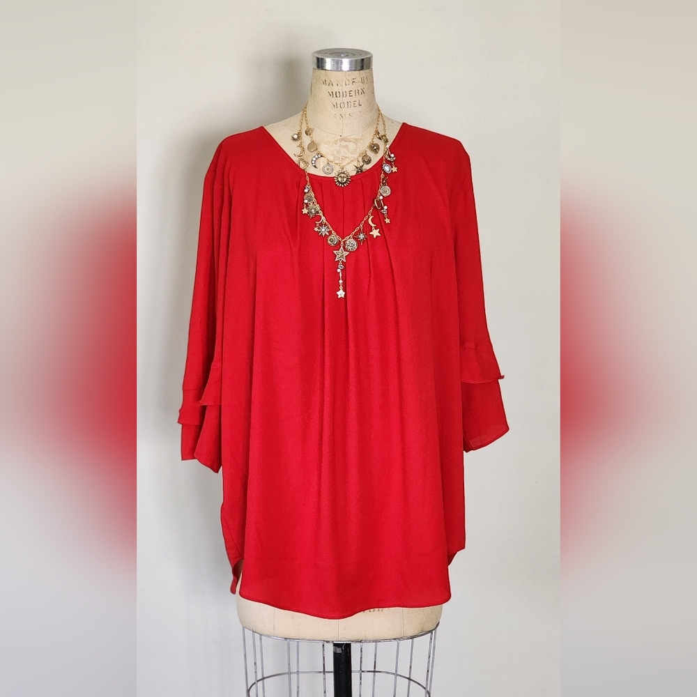 Ann Taylor Ruffle Sleeves Elegant Red Women's Top